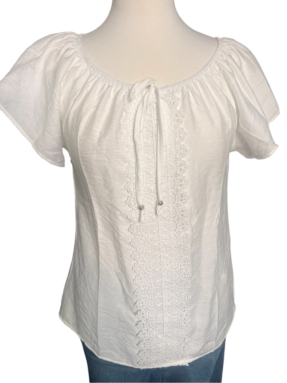 Snowflake NY White 19 1/2” Size Viscose blend Lace withShort Sleeve Ruffle Top